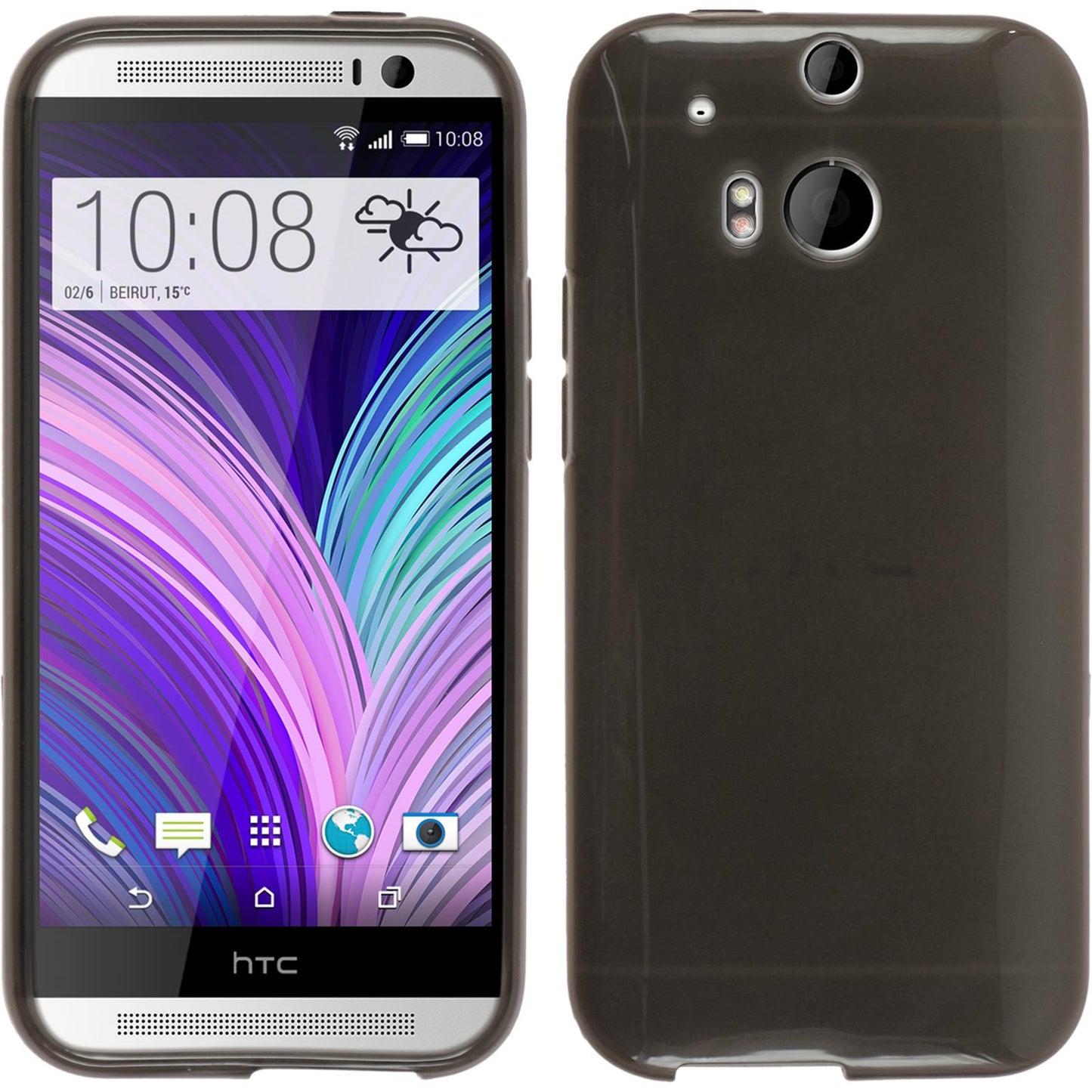 PhoneNatic Case kompatibel mit HTC One M8 - schwarz Silikon Hülle transparent + 2 Schutzfolien