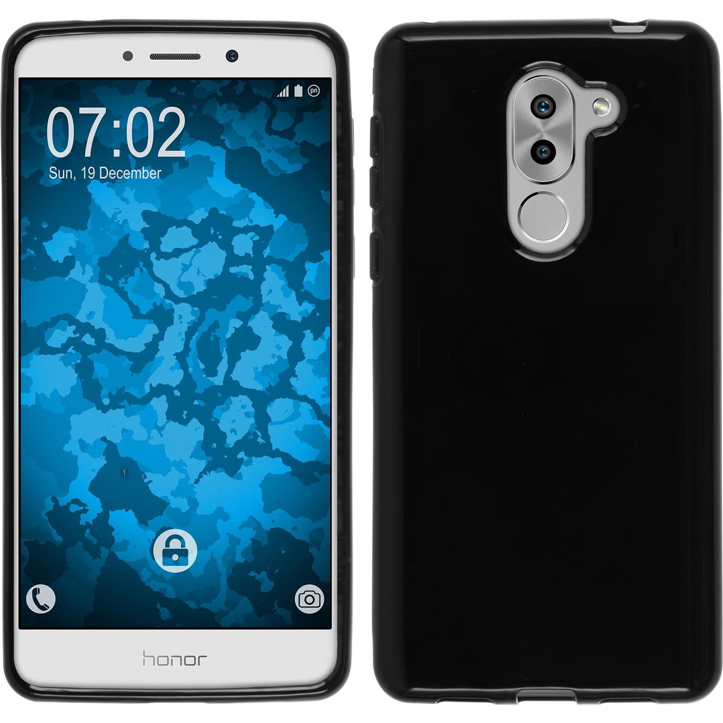 PhoneNatic Case kompatibel mit Huawei Honor 6x - schwarz Silikon Hülle + 2 Schutzfolien