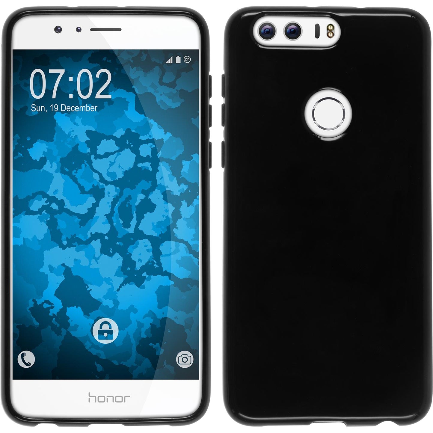 PhoneNatic Case kompatibel mit Huawei Honor 8 - schwarz Silikon Hülle + 2 Schutzfolien