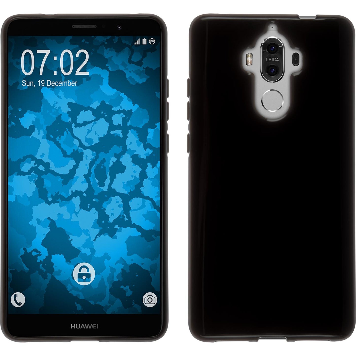 PhoneNatic Case kompatibel mit Huawei Mate 9 - schwarz Silikon Hülle + 2 Schutzfolien