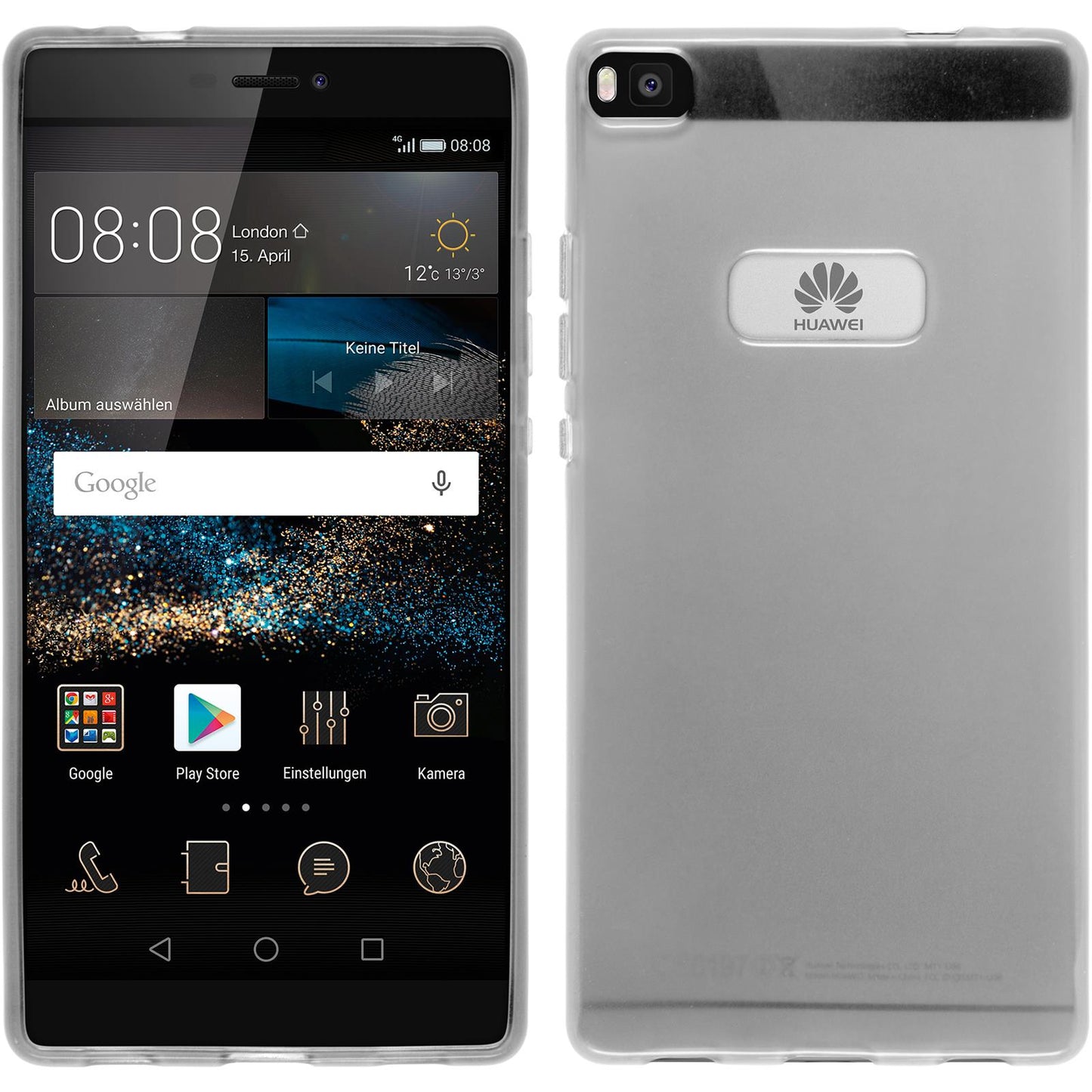 PhoneNatic Case kompatibel mit Huawei P8 - weifl Silikon Hülle transparent + 2 Schutzfolien