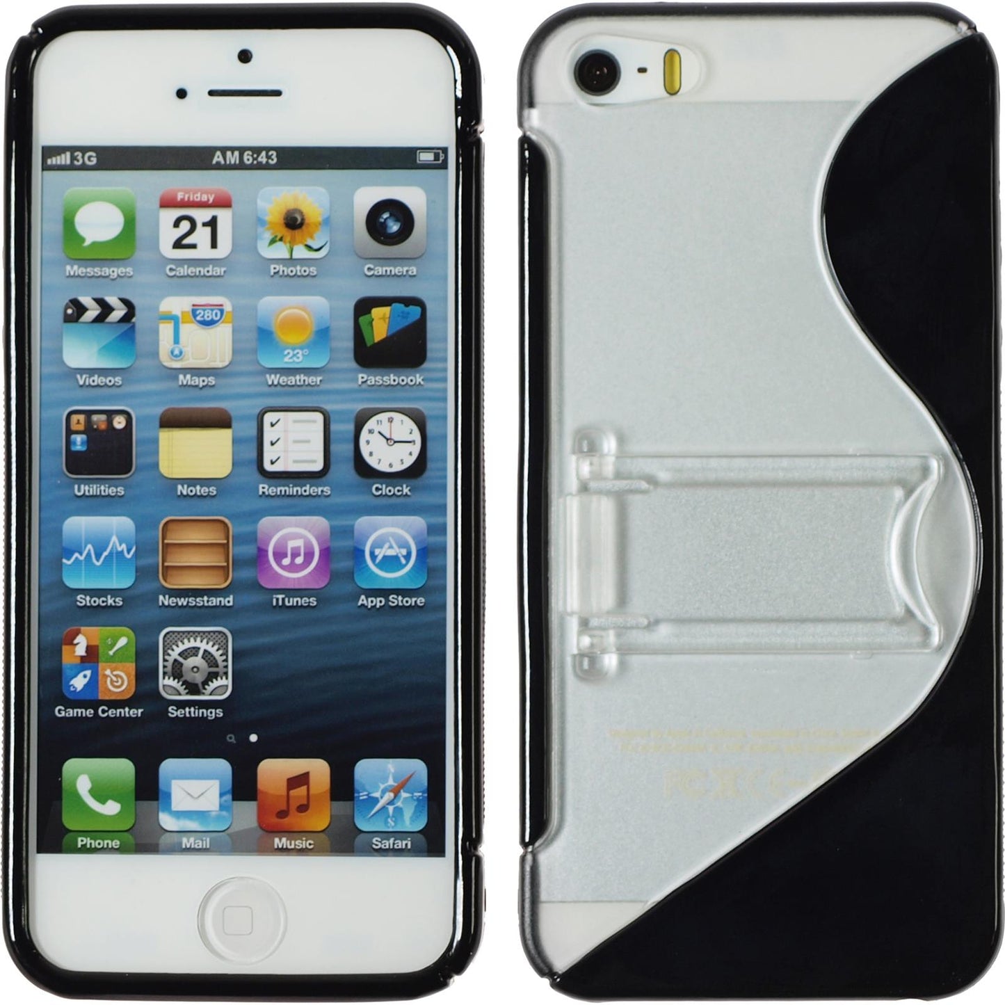 PhoneNatic Case kompatibel mit Apple iPhone 5 / 5s / SE - schwarz Silikon Hülle Aufstellbar + 2 Schutzfolien