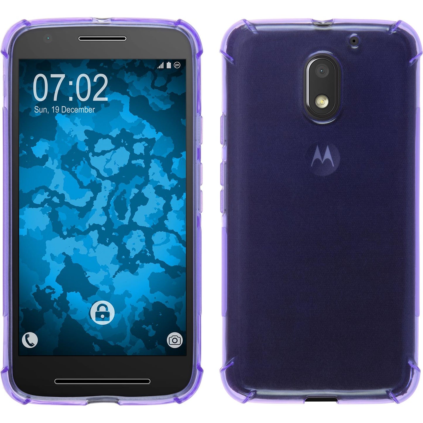 PhoneNatic Case kompatibel mit Lenovo Moto E3 - lila Silikon Hülle ShockProof + 2 Schutzfolien