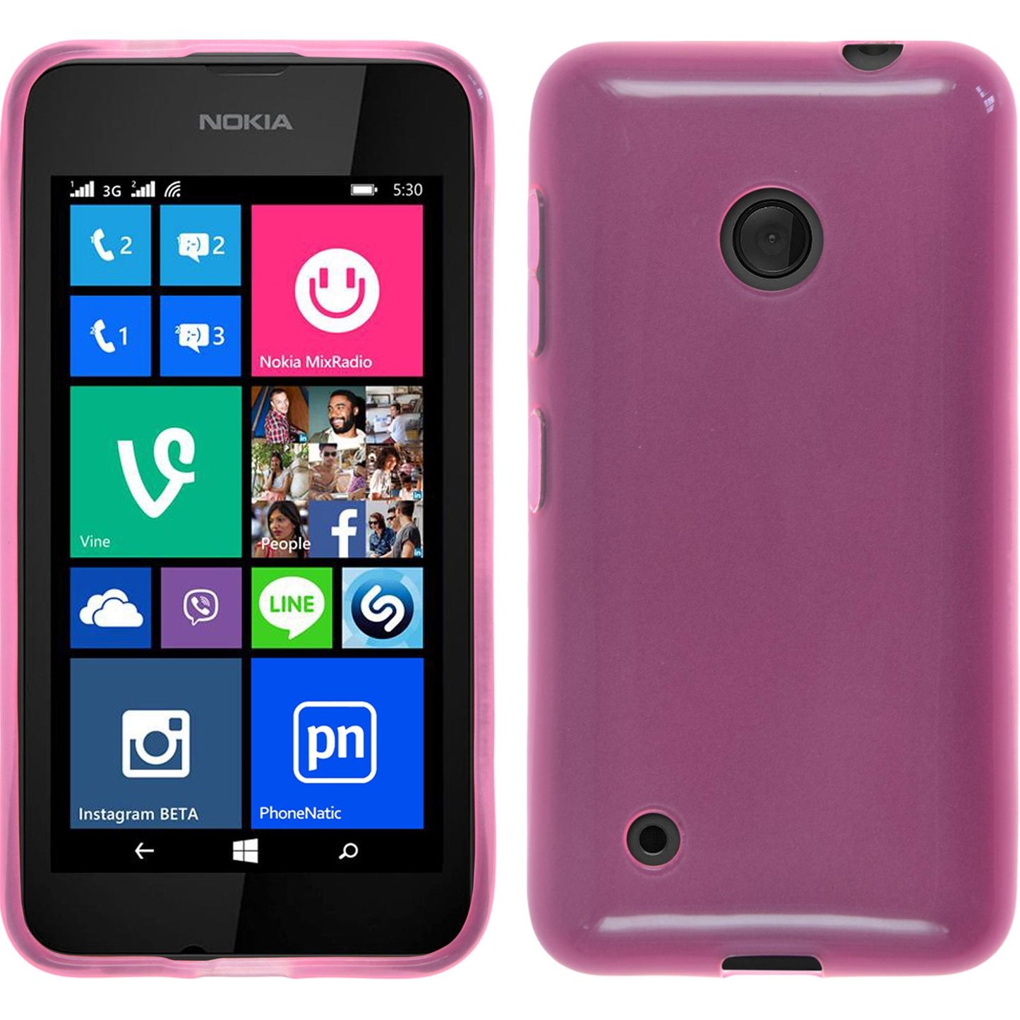 PhoneNatic Case kompatibel mit Nokia Lumia 530 - rosa Silikon Hülle transparent Cover
