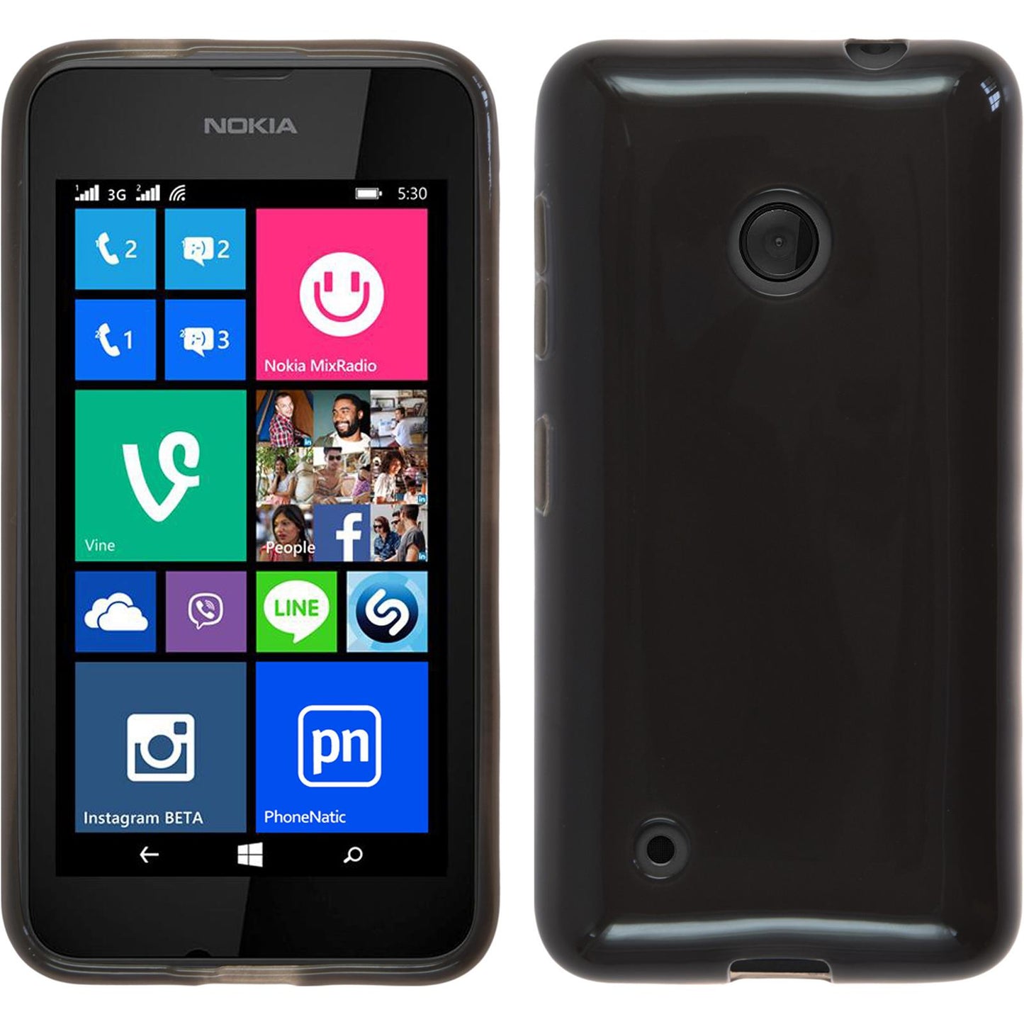 PhoneNatic Case kompatibel mit Nokia Lumia 530 - schwarz Silikon Hülle transparent Cover