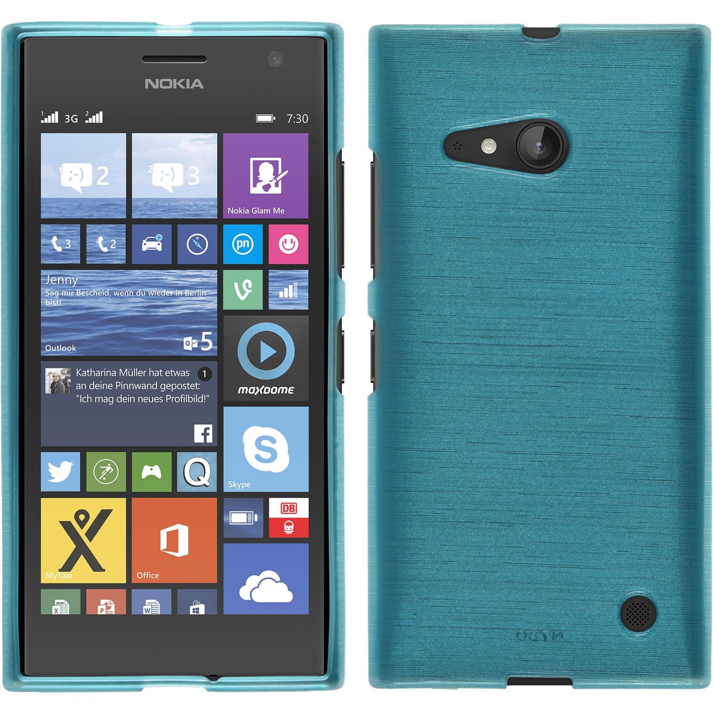 PhoneNatic Case kompatibel mit Nokia Lumia 730 - blau Silikon Hülle brushed + 2 Schutzfolien