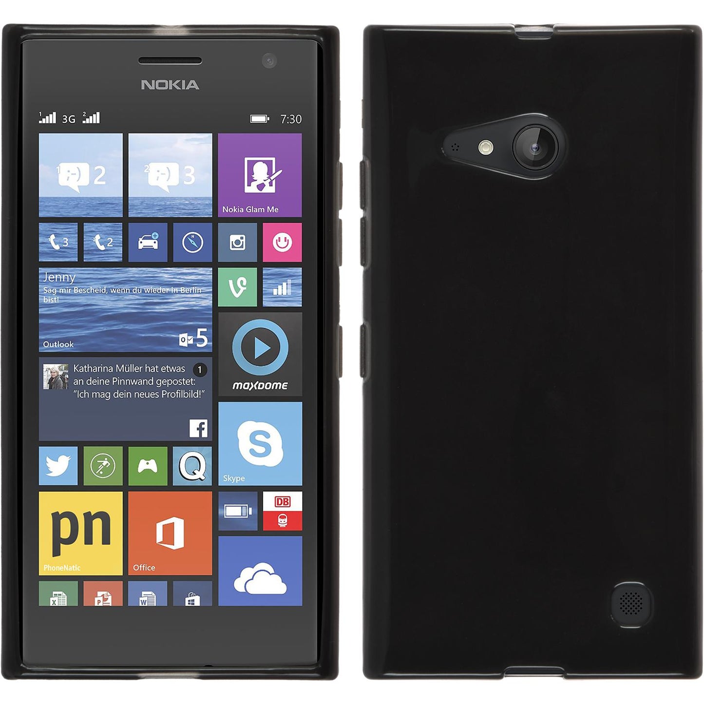 PhoneNatic Case kompatibel mit Nokia Lumia 730 - schwarz Silikon Hülle transparent + 2 Schutzfolien