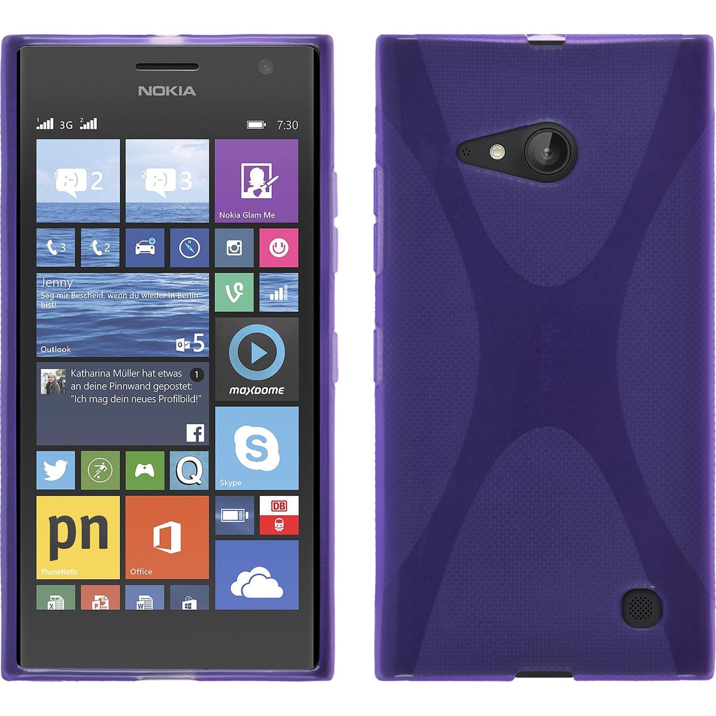 PhoneNatic Case kompatibel mit Nokia Lumia 730 - lila Silikon Hülle X-Style + 2 Schutzfolien