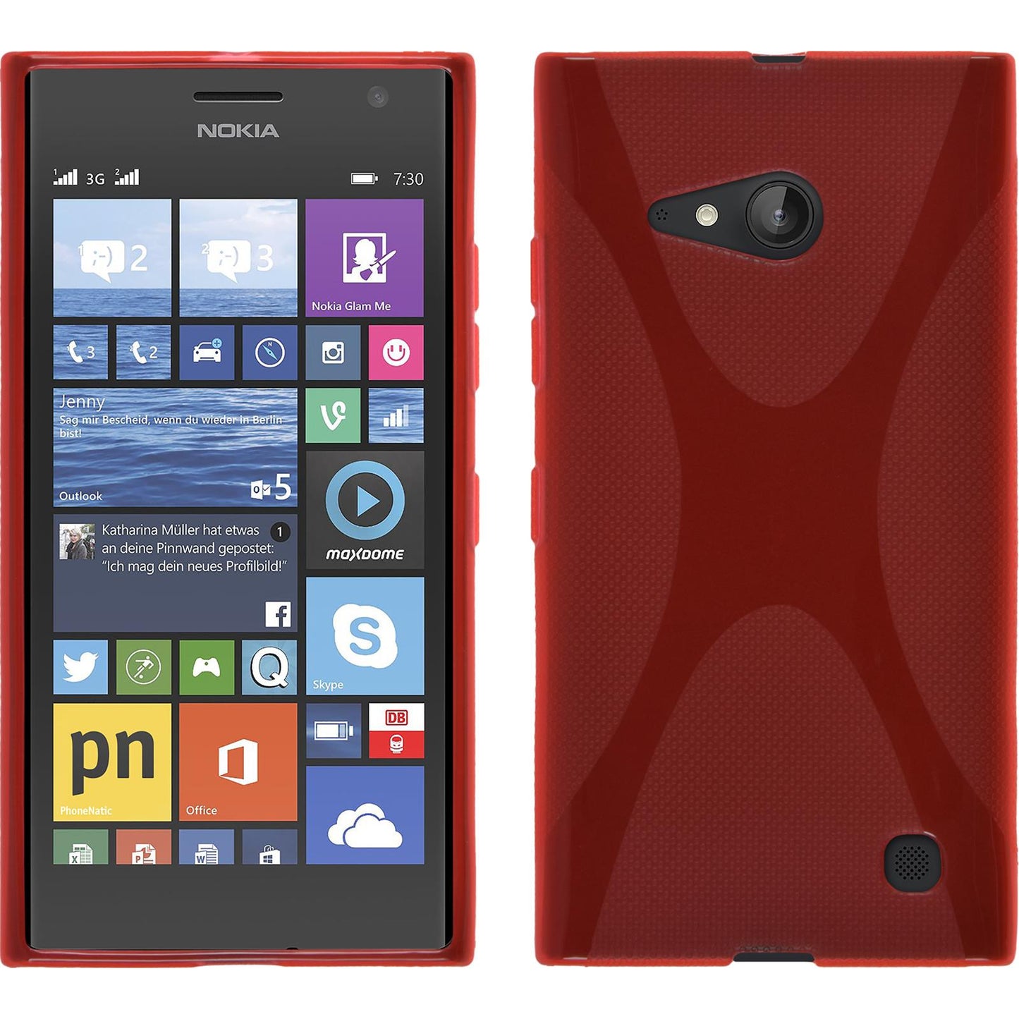 PhoneNatic Case kompatibel mit Nokia Lumia 730 - rot Silikon Hülle X-Style + 2 Schutzfolien