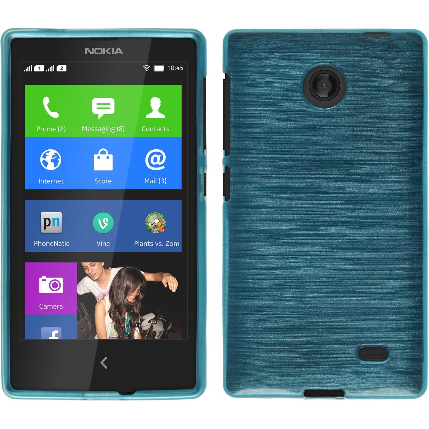 PhoneNatic Case kompatibel mit Nokia X / X+ - blau Silikon Hülle brushed + 2 Schutzfolien
