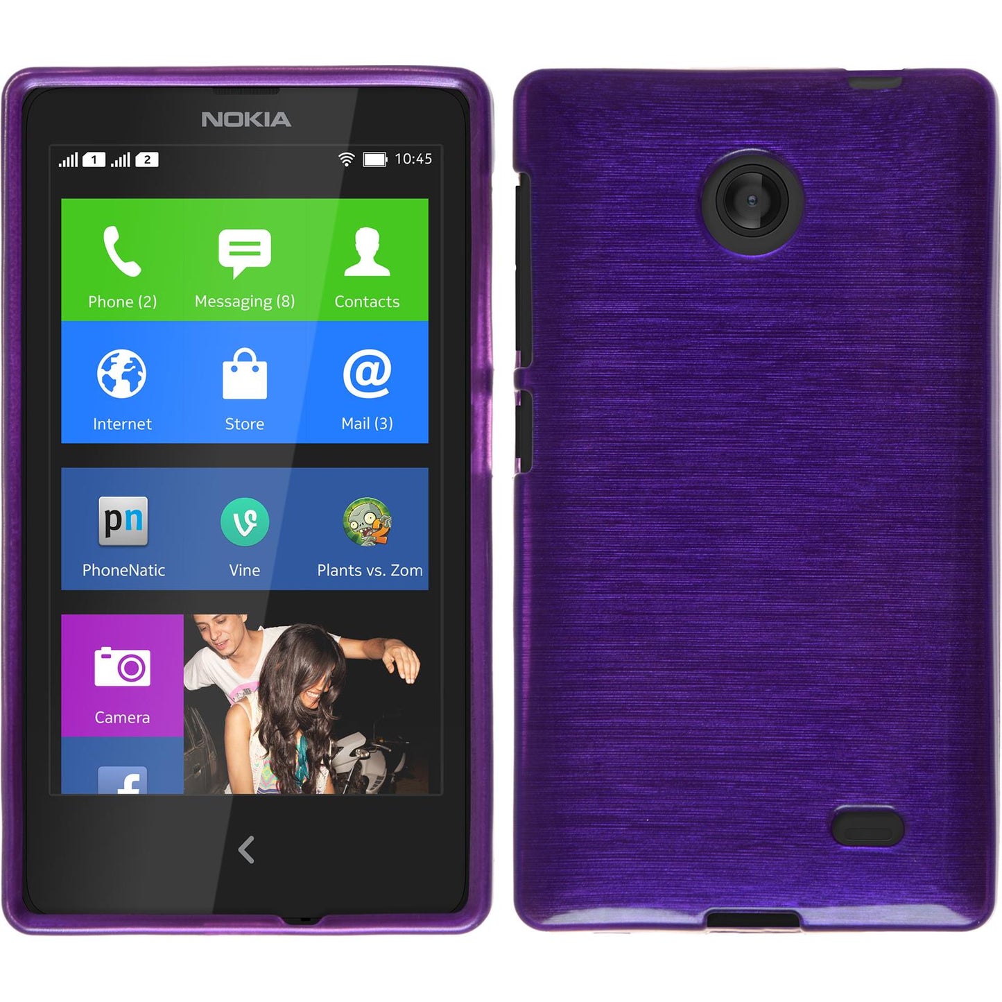 PhoneNatic Case kompatibel mit Nokia X / X+ - lila Silikon Hülle brushed + 2 Schutzfolien