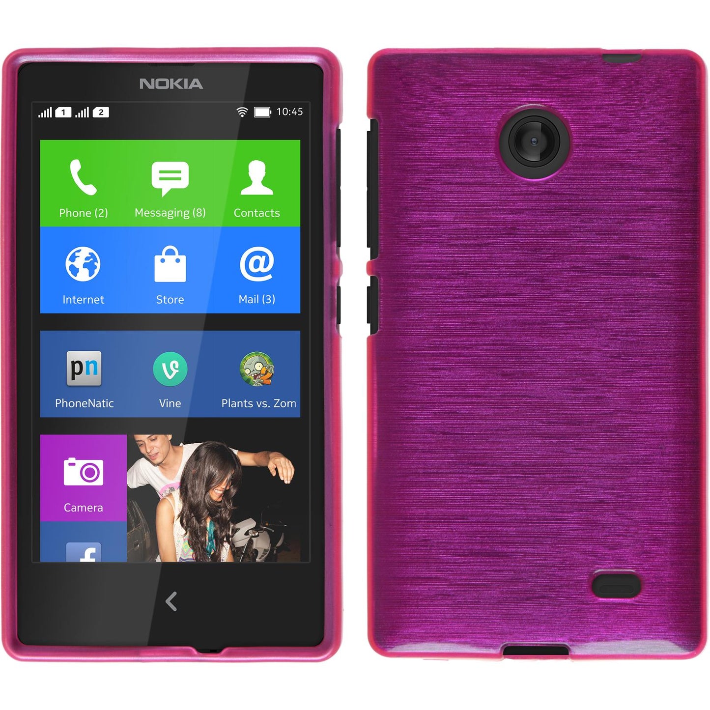 PhoneNatic Case kompatibel mit Nokia X / X+ - pink Silikon Hülle brushed + 2 Schutzfolien