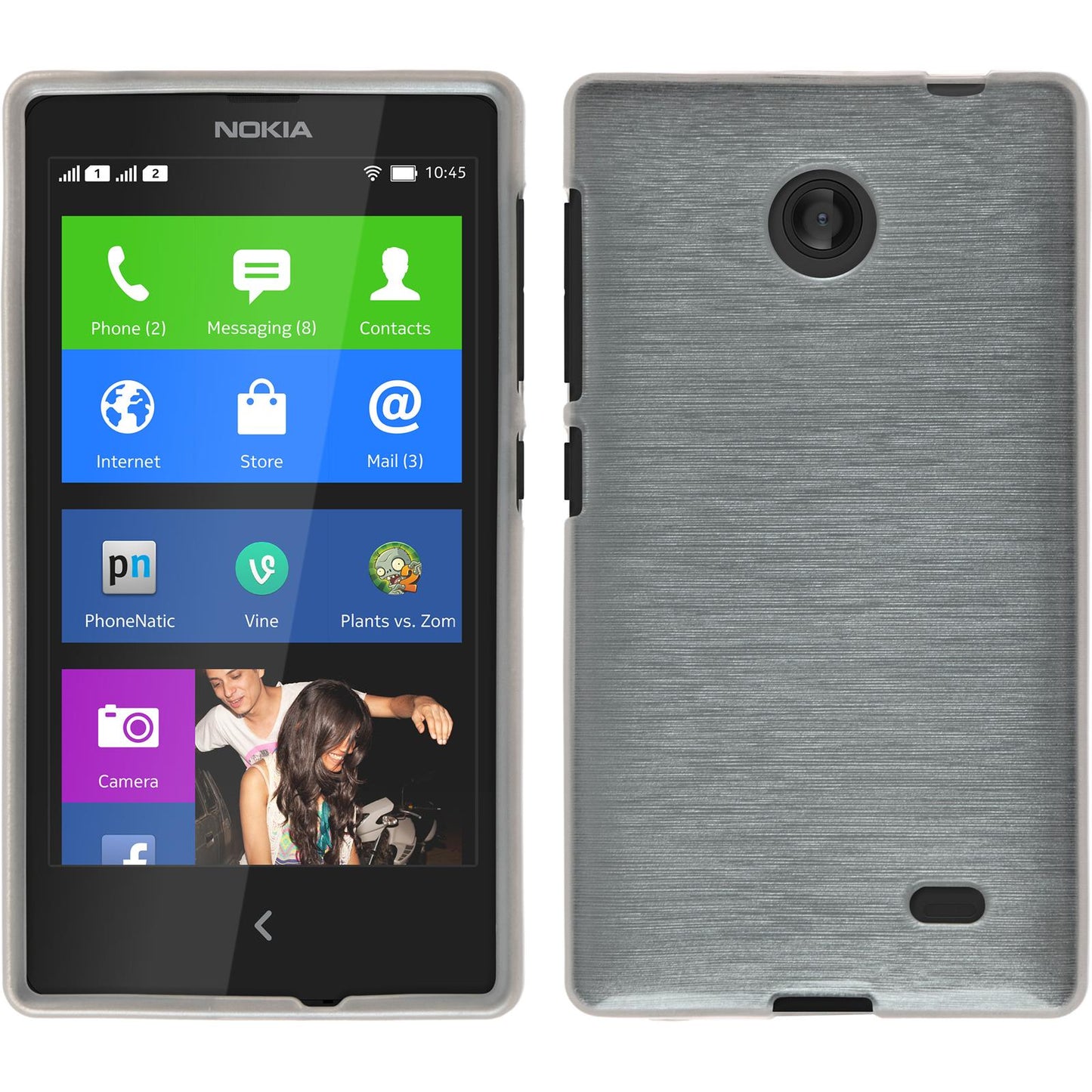 PhoneNatic Case kompatibel mit Nokia X / X+ - weifl Silikon Hülle brushed + 2 Schutzfolien
