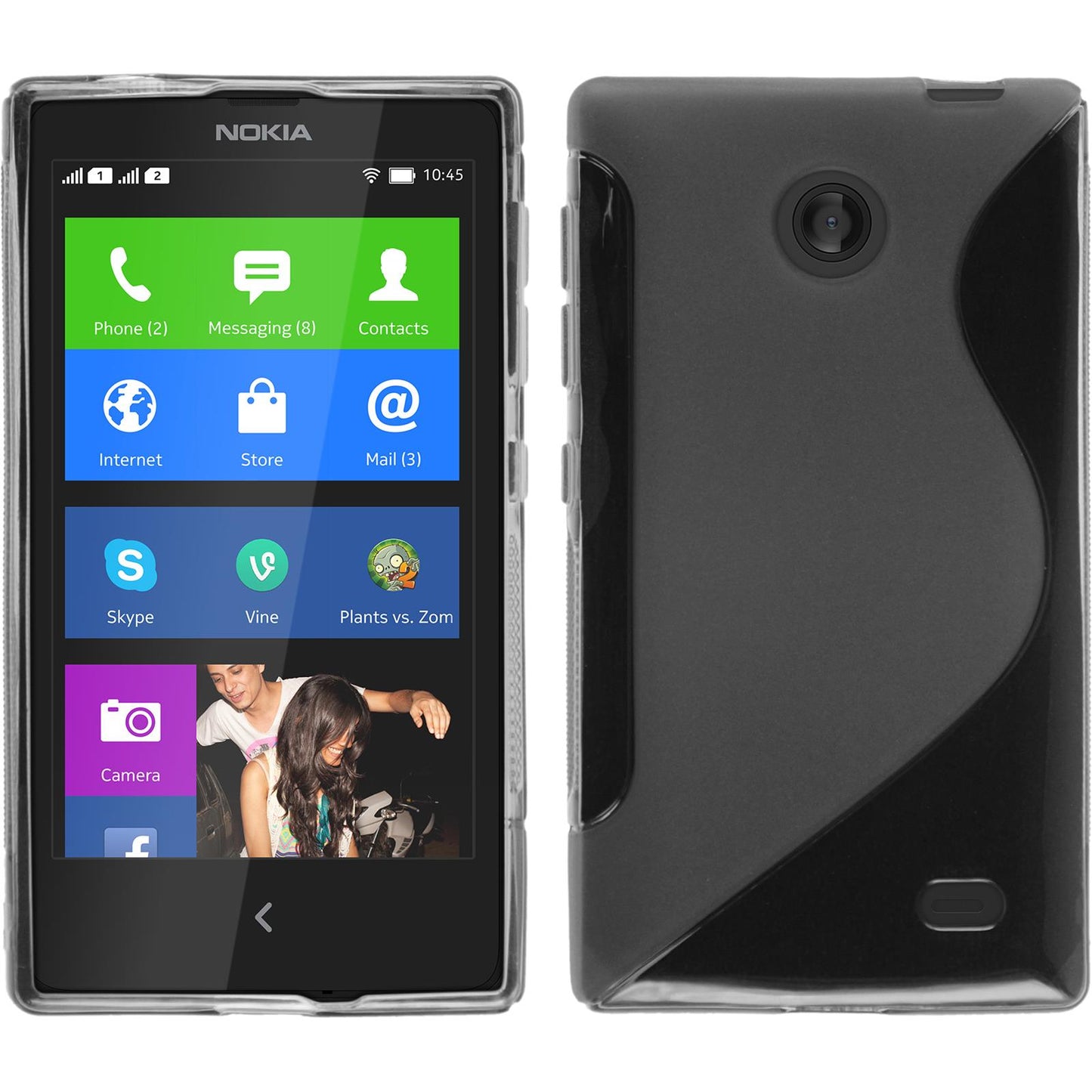 PhoneNatic Case kompatibel mit Nokia X / X+ - grau Silikon Hülle S-Style + 2 Schutzfolien
