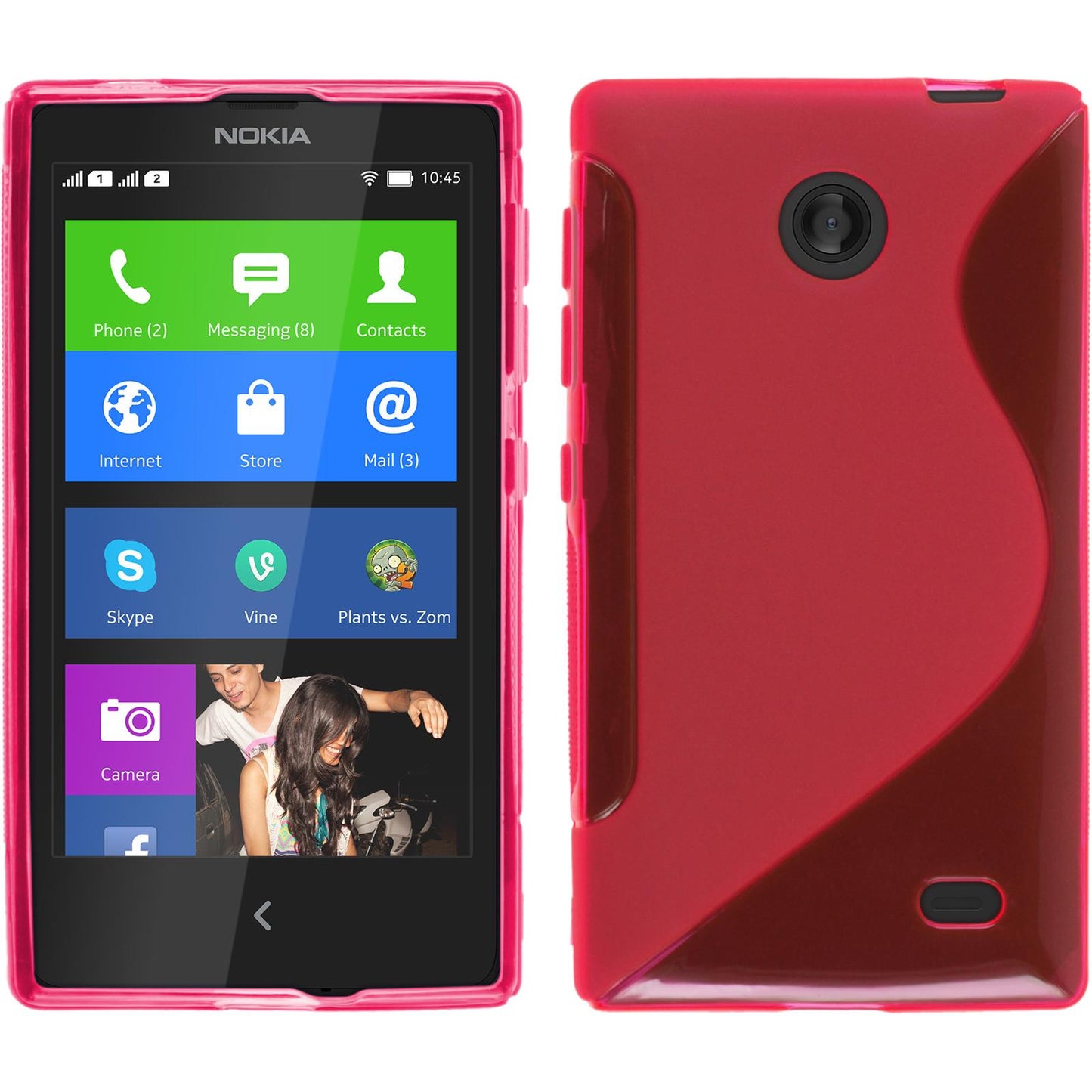 PhoneNatic Case kompatibel mit Nokia X / X+ - pink Silikon Hülle S-Style + 2 Schutzfolien