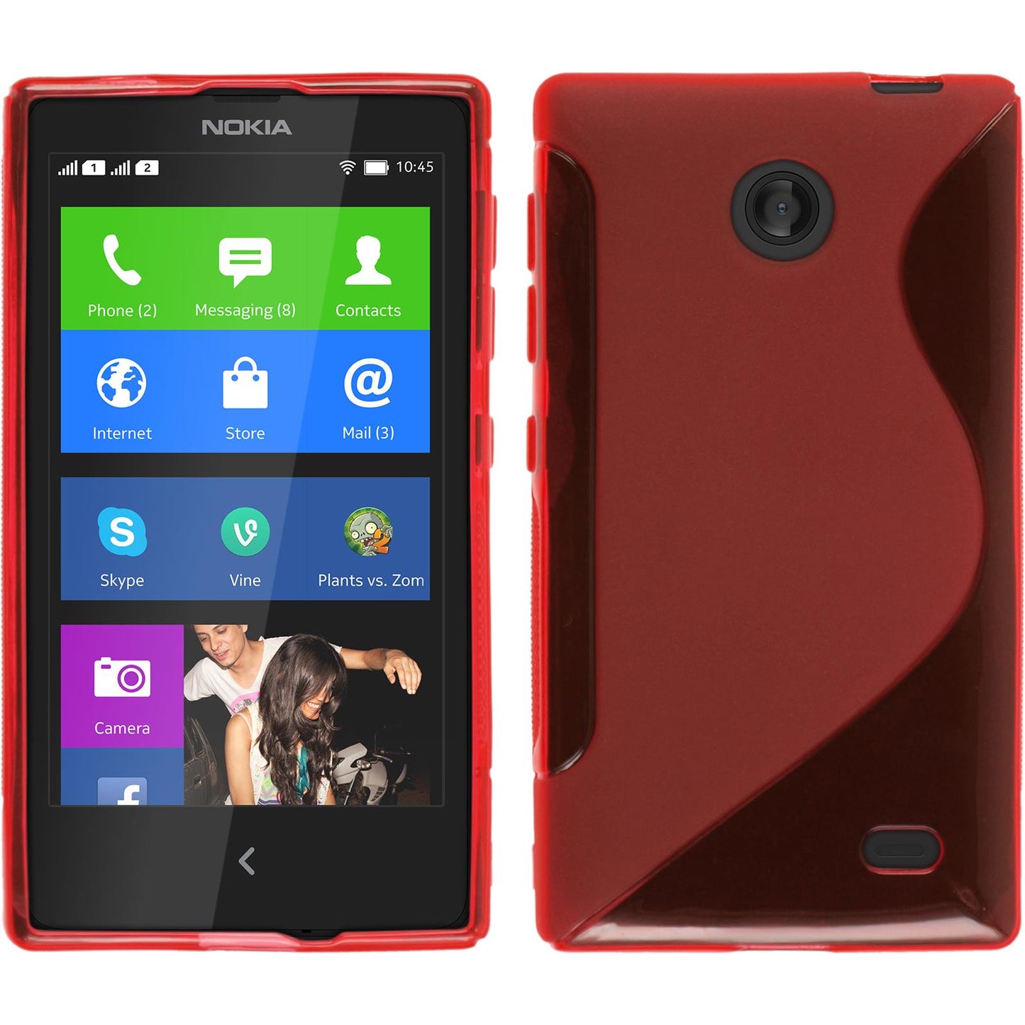 PhoneNatic Case kompatibel mit Nokia X / X+ - rot Silikon Hülle S-Style + 2 Schutzfolien