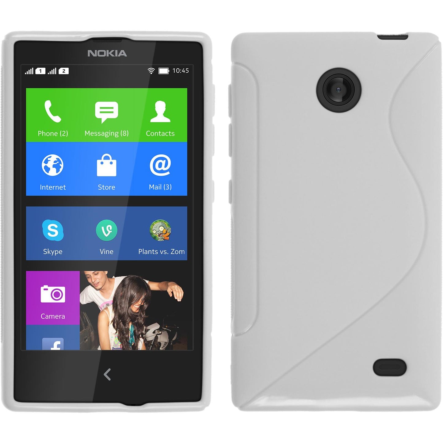 PhoneNatic Case kompatibel mit Nokia X / X+ - weiß Silikon Hülle S-Style + 2 Schutzfolien