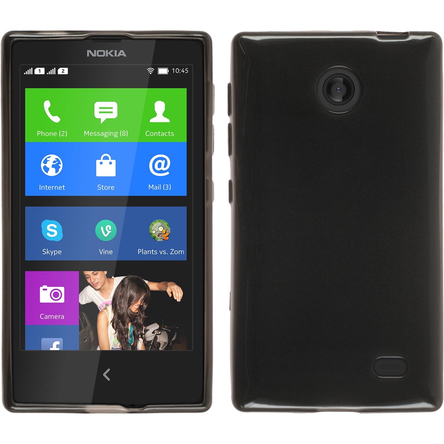 PhoneNatic Case kompatibel mit Nokia X / X+ - schwarz Silikon Hülle transparent + 2 Schutzfolien