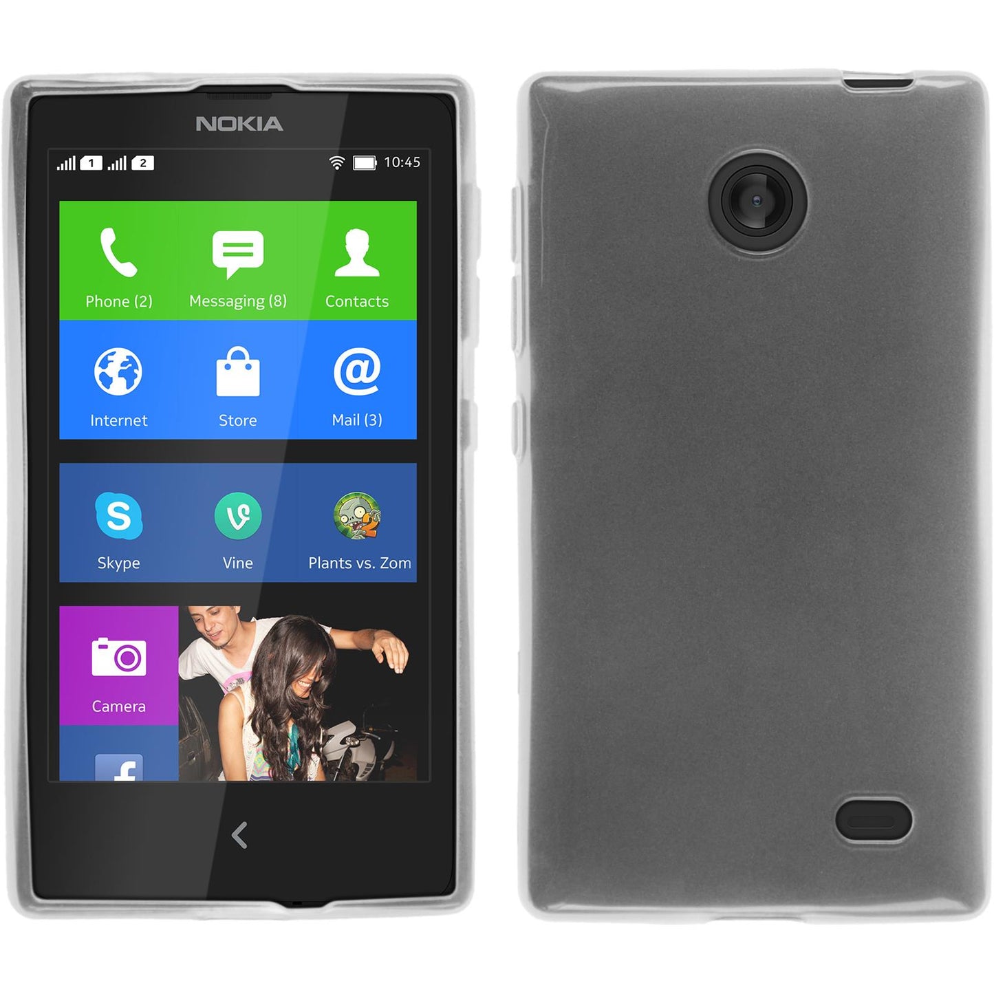 PhoneNatic Case kompatibel mit Nokia X / X+ - weifl Silikon Hülle transparent + 2 Schutzfolien