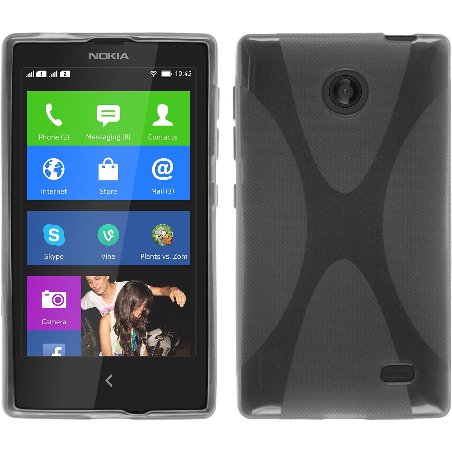 PhoneNatic Case kompatibel mit Nokia X / X+ - grau Silikon Hülle X-Style + 2 Schutzfolien