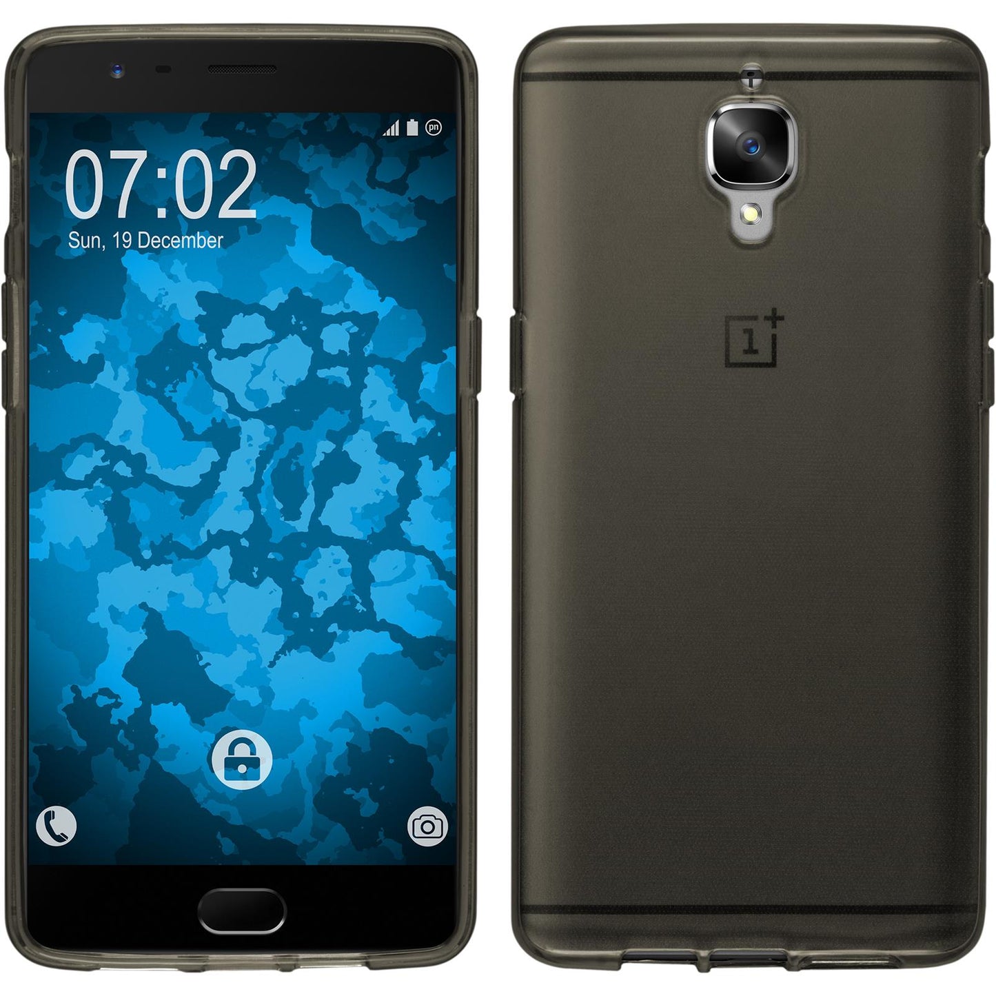 PhoneNatic Case kompatibel mit OnePlus 3 - grau Silikon Hülle transparent + 2 Schutzfolien