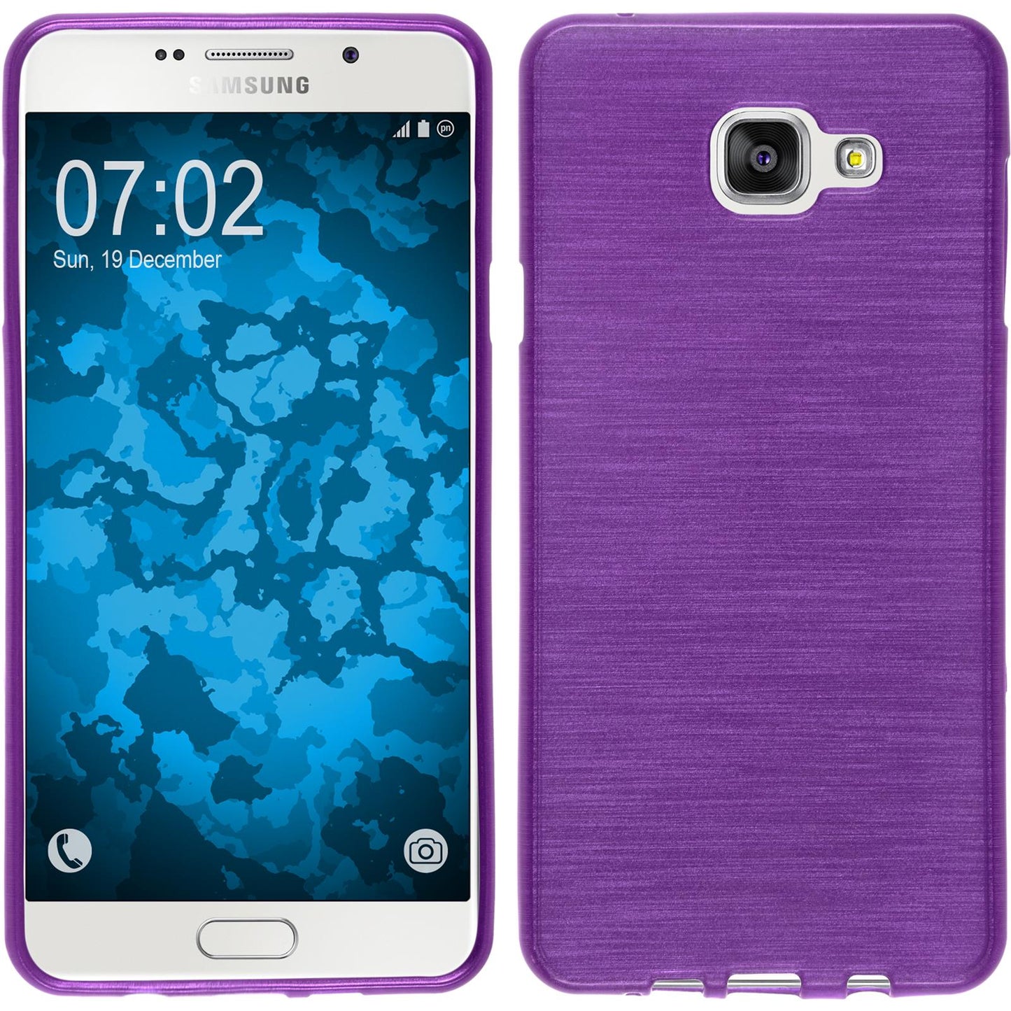 PhoneNatic Case kompatibel mit Samsung Galaxy A7 (2016) A710 - lila Silikon Hülle brushed + 2 Schutzfolien