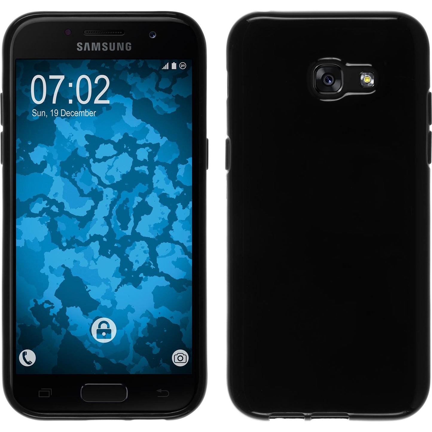PhoneNatic Case kompatibel mit Samsung Galaxy A7 (2017) - schwarz Silikon Hülle + 2 Schutzfolien