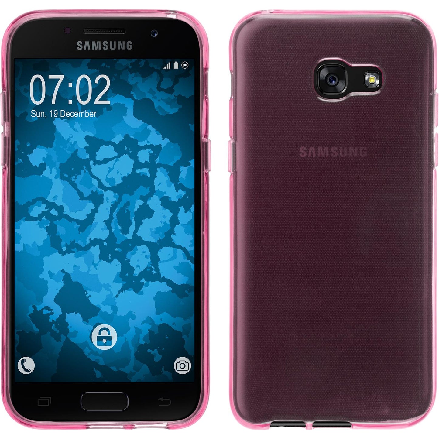 PhoneNatic Case kompatibel mit Samsung Galaxy A7 (2017) - rosa Silikon Hülle transparent + 2 Schutzfolien