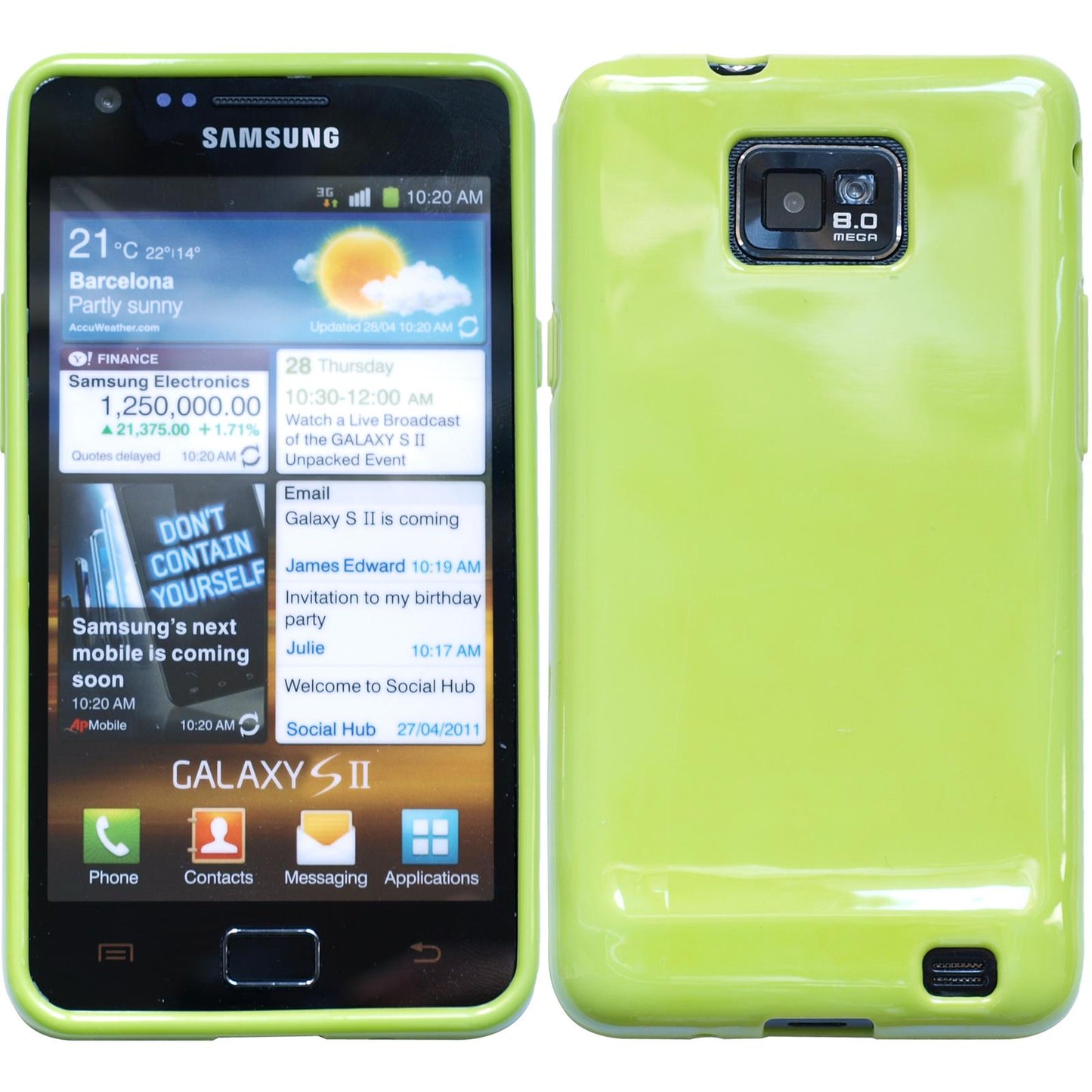 PhoneNatic Case kompatibel mit Samsung Galaxy S2 - grün Silikon Hülle + 2 Schutzfolien