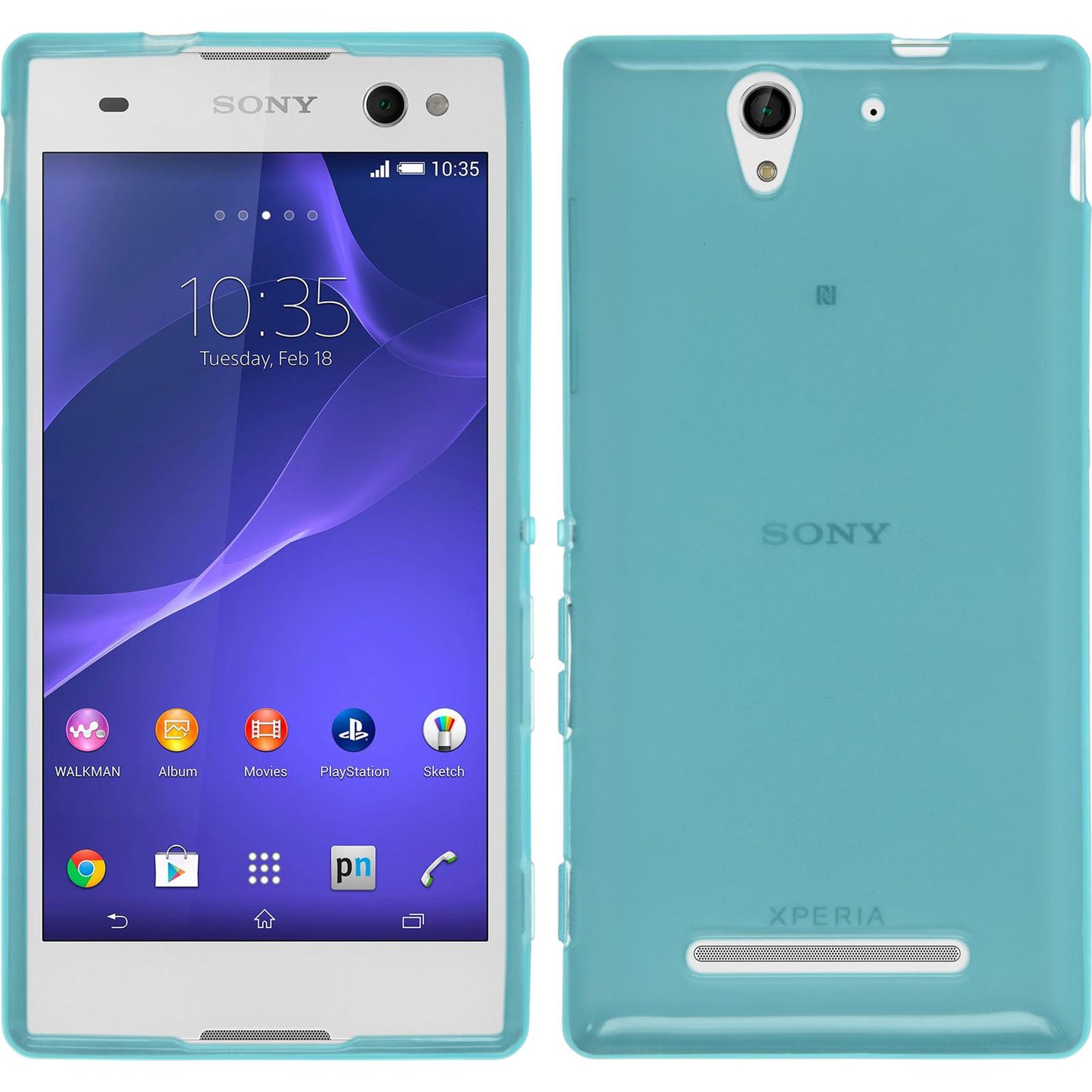 PhoneNatic Case kompatibel mit Sony Xperia C3 - türkis Silikon Hülle transparent + 2 Schutzfolien