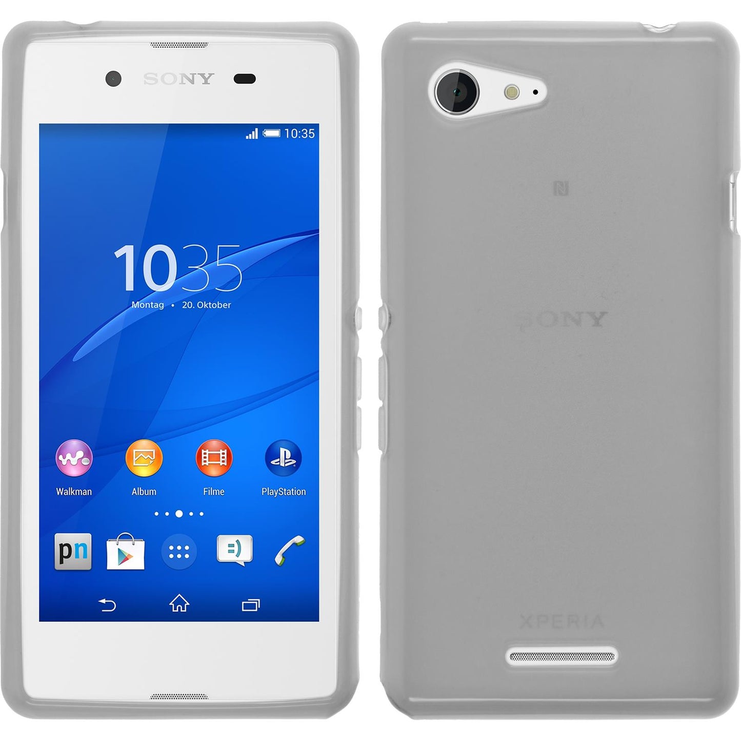 PhoneNatic Case kompatibel mit Sony Xperia E3 - weiß Silikon Hülle transparent + 2 Schutzfolien