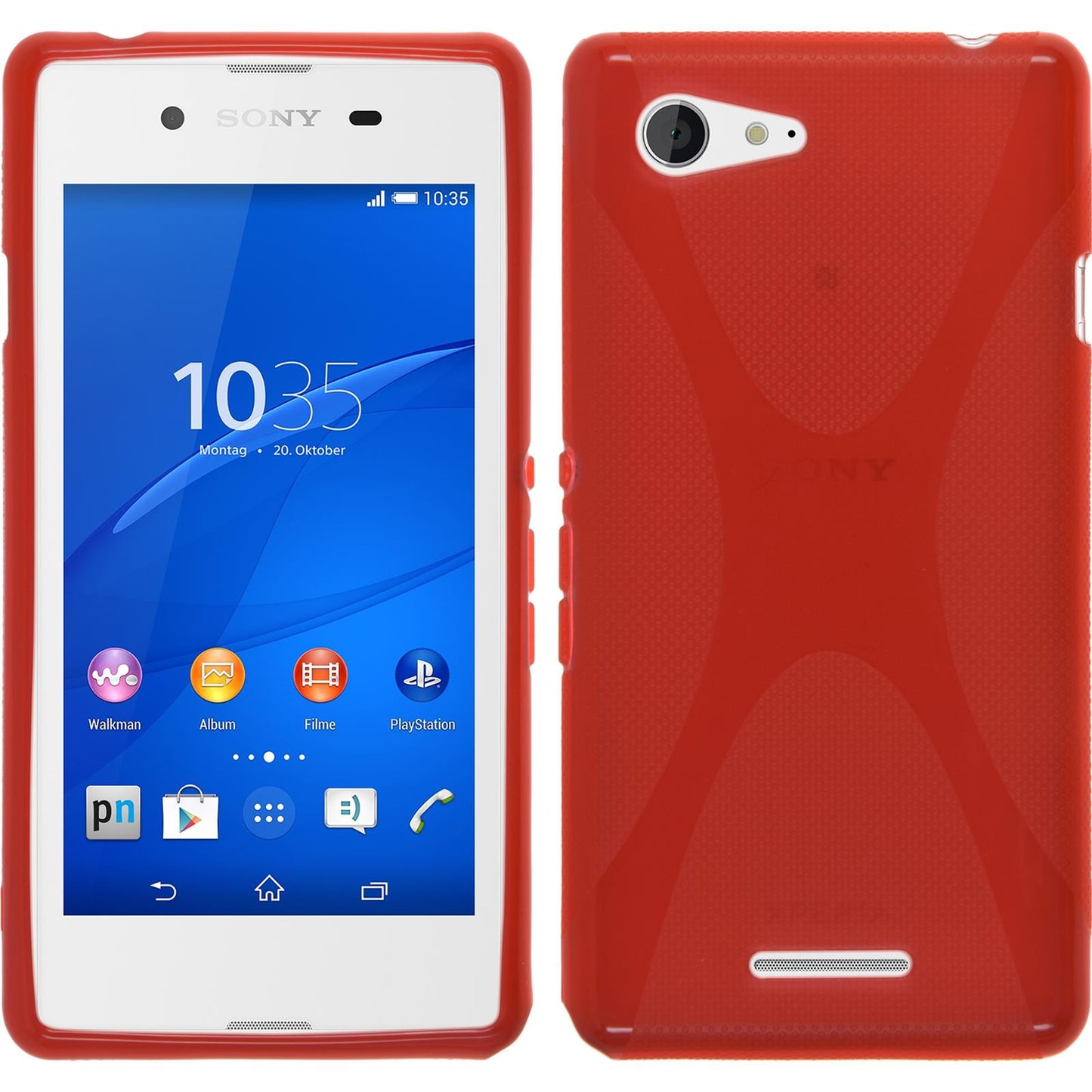 PhoneNatic Case kompatibel mit Sony Xperia E3 - rot Silikon Hülle X-Style + 2 Schutzfolien