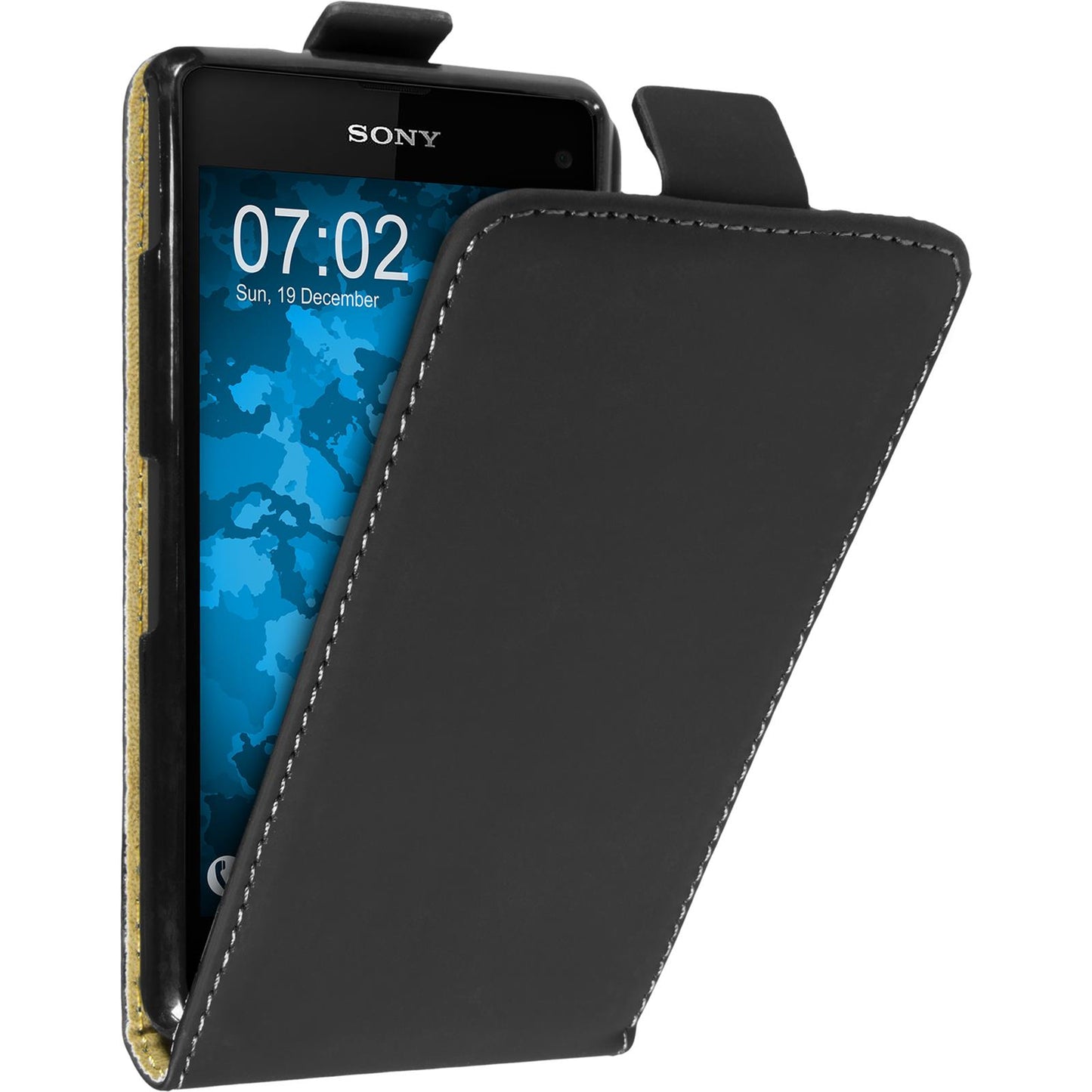 Kunst-Lederhülle für Sony Xperia Z1 Compact Flip-Case schwar