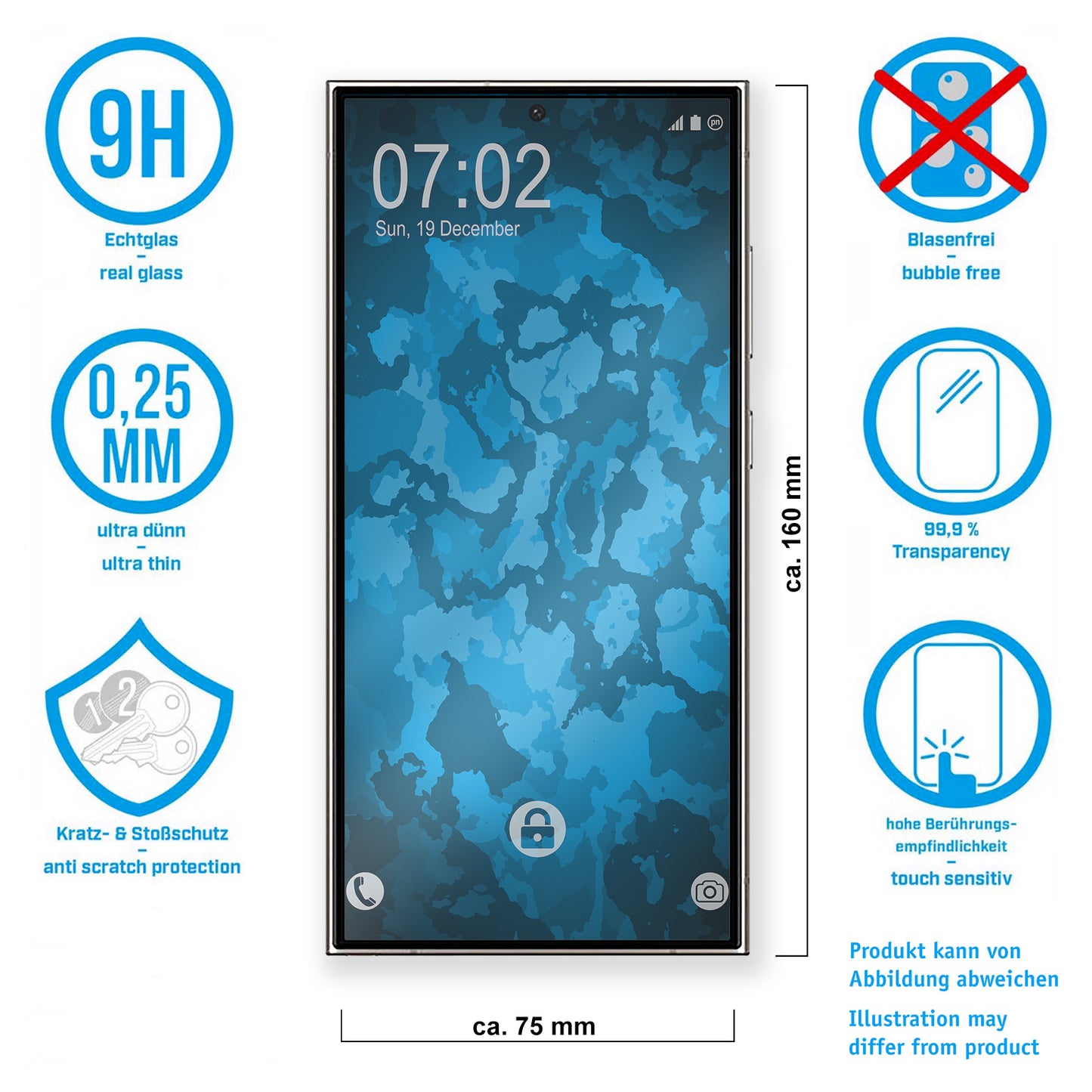 2x Glas-Folie klar  für Samsung Galaxy S24 Ultra – Panzerglas für Samsung Galaxy S24 Ultra