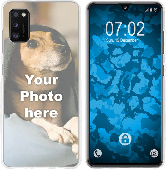 PhoneNatic Case kompatibel mit Galaxy A41 Personalisierte Handyhülle clear zum selbst gestalten mit eigenem Foto