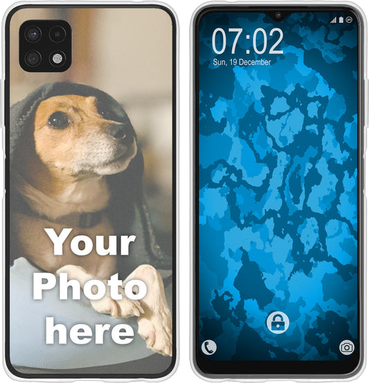PhoneNatic Case kompatibel mit Galaxy A22 5G Personalisierte Handyhülle clear zum selbst gestalten mit eigenem Foto