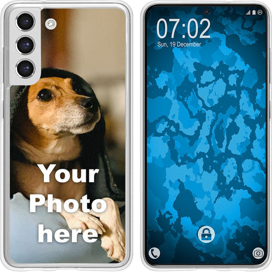 PhoneNatic Case kompatibel mit Galaxy S21 Personalisierte Handyhülle clear zum selbst gestalten mit eigenem Foto