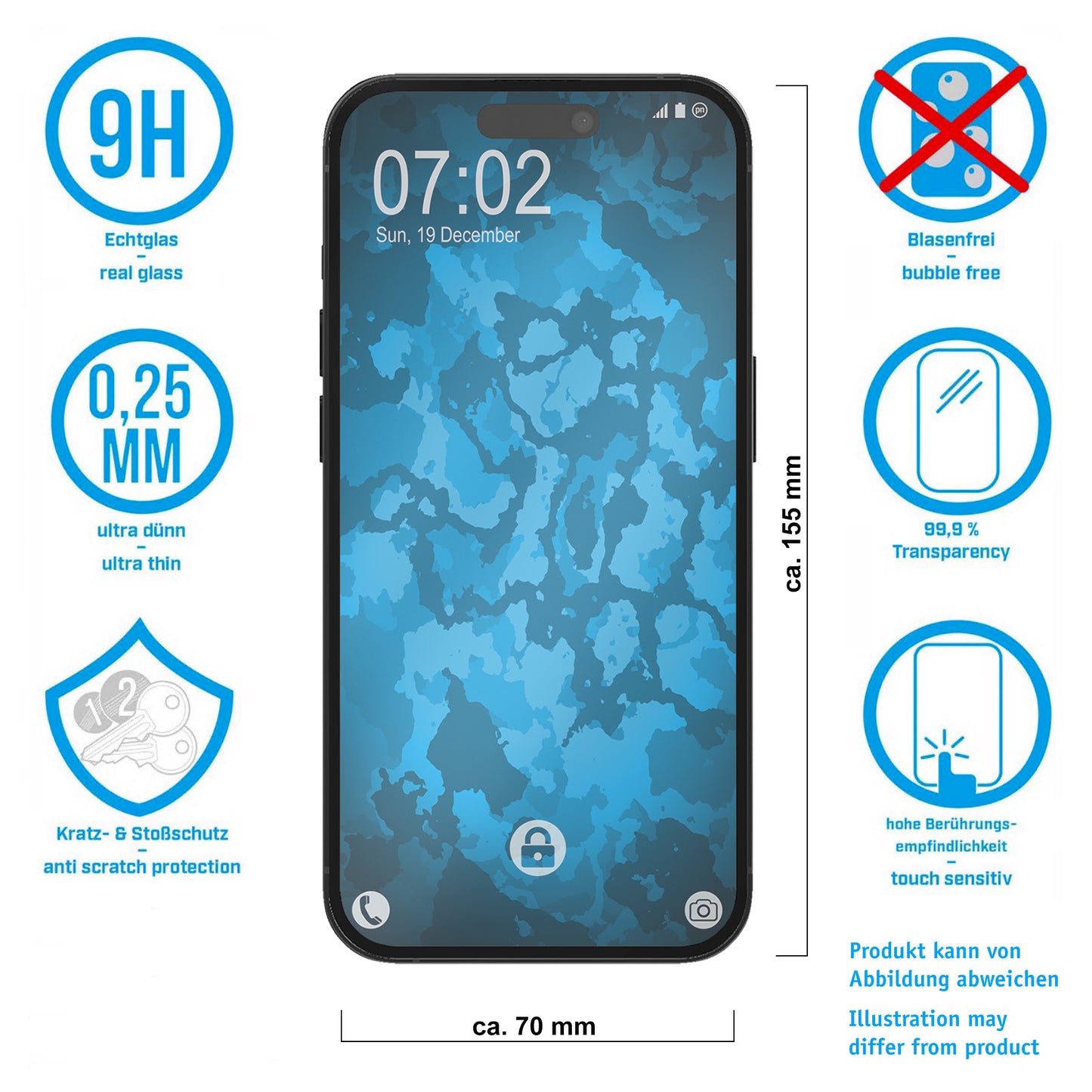 3x Glasfolie klar für Apple iPhone 15 Pro Max – Panzerglas für iPhone 15 Pro Max