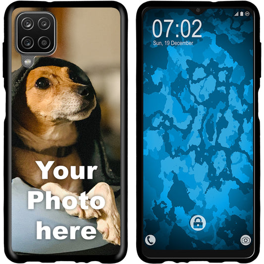 PhoneNatic Case kompatibel mit Galaxy A12 Personalisierte Handyhülle SCHWARZ zum selbst gestalten mit eigenem Foto