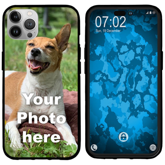 PhoneNatic Case kompatibel mit iPhone 15 Pro Max Personalisierte Handyhülle SCHWARZ zum selbst gestalten mit eigenem Fot