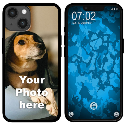 PhoneNatic Case kompatibel mit iPhone 15 Plus Personalisierte Handyhülle SCHWARZ zum selbst gestalten mit eigenem Foto