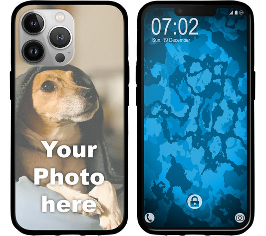 PhoneNatic Case kompatibel mit iPhone 13 Pro Personalisierte Handyhülle SCHWARZ zum selbst gestalten mit eigenem Foto
