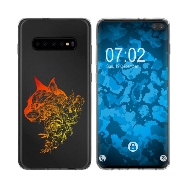 Galaxy S10 Plus Silikon-Hülle Floral Katze M2-2 Case