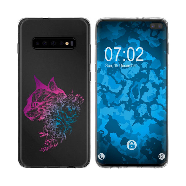 Galaxy S10 Plus Silikon-Hülle Floral Katze M2-6 Case