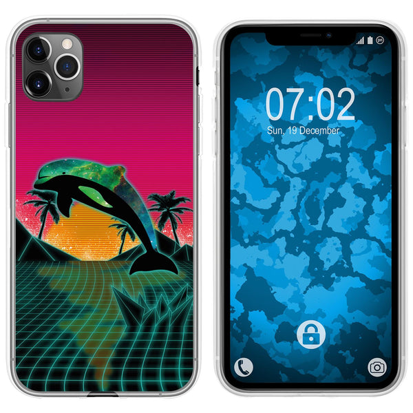 iPhone 11 Pro Max Silikon-Hülle Retro Wave Delphin M1 Case