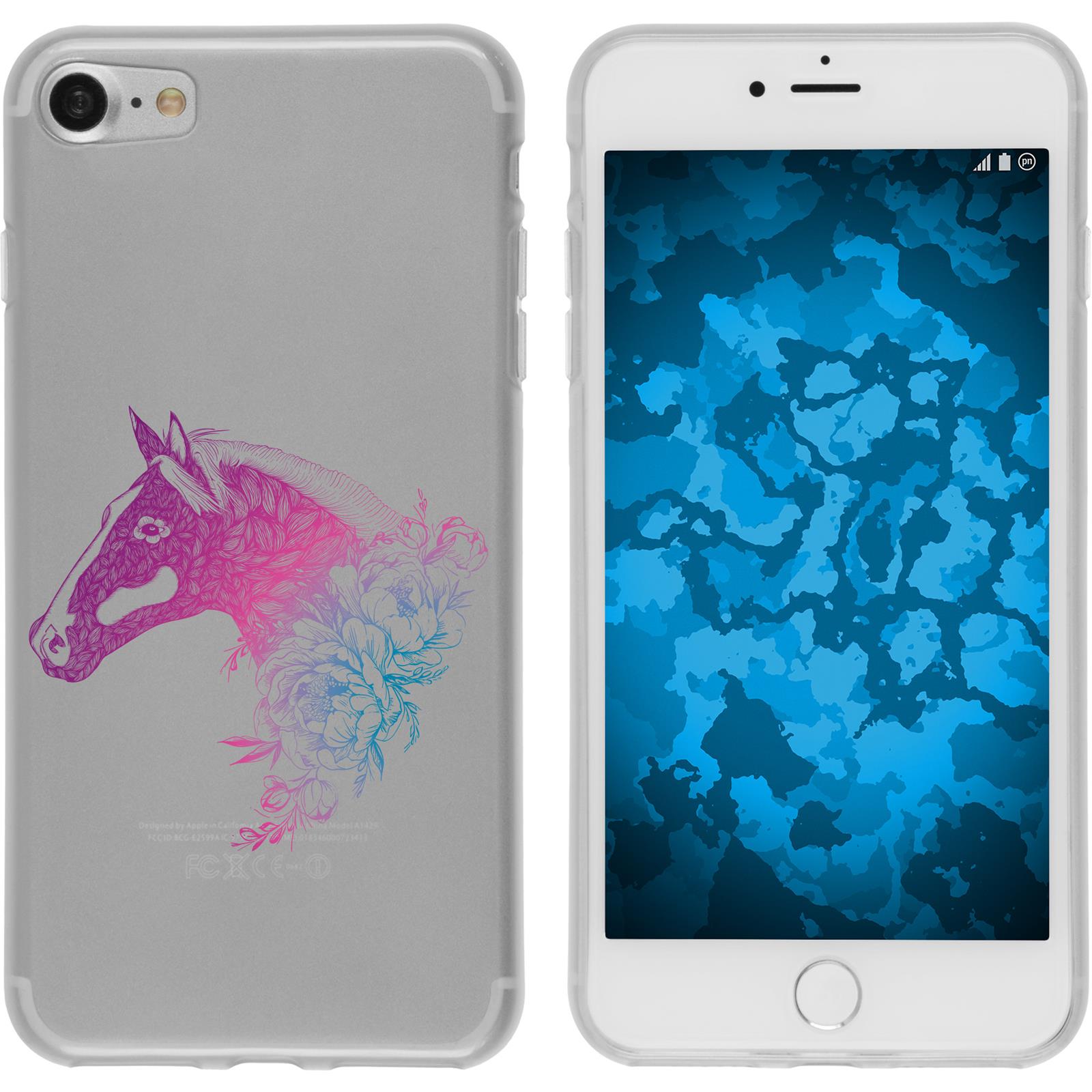 iPhone 7 / 8 / SE 2020 Silikon-Hülle Floral Pferd M5-6 Case