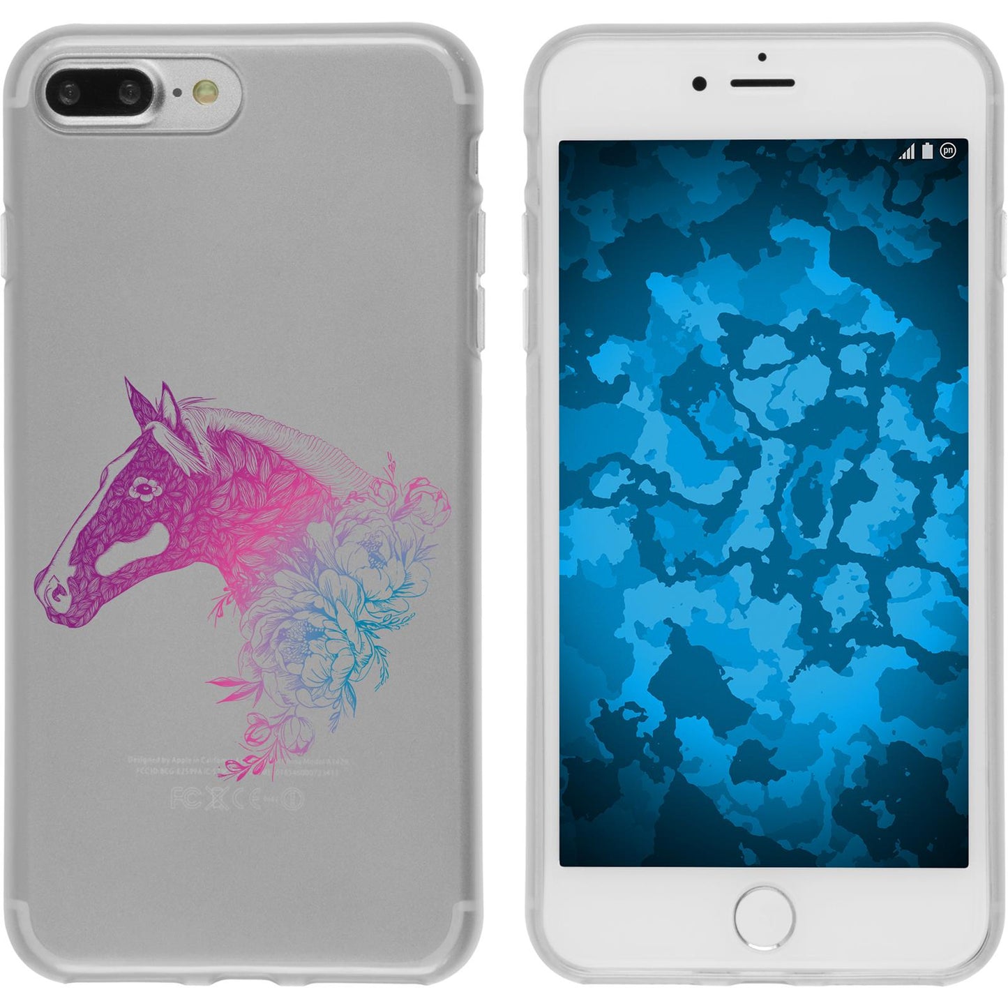 iPhone 7 Plus / 8 Plus Silikon-Hülle Floral Pferd M5-6 Case