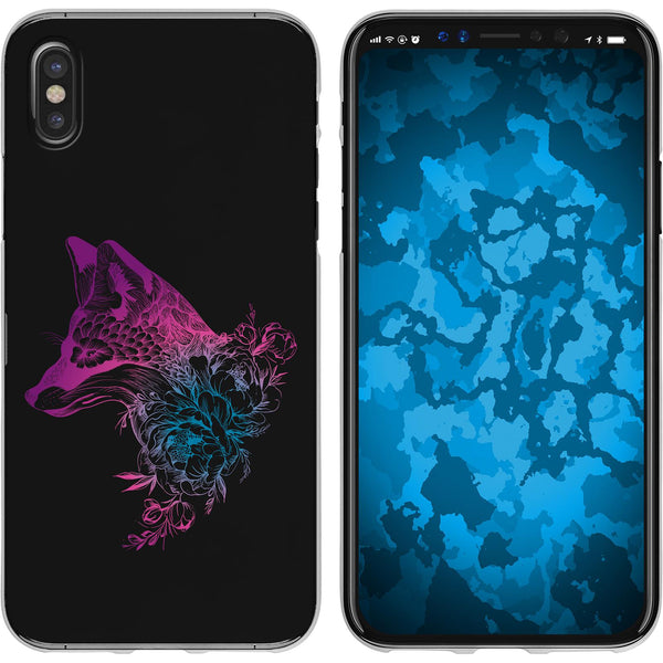 iPhone X / XS Silikon-Hülle Floral Fuchs M1-6 Case