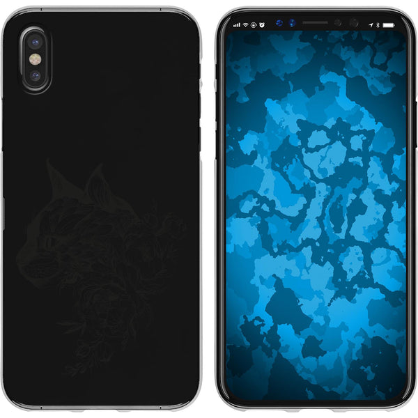 iPhone X / XS Silikon-Hülle Floral Katze M2-1 Case