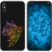 iPhone X / XS Silikon-Hülle Floral Katze M2-3 Case